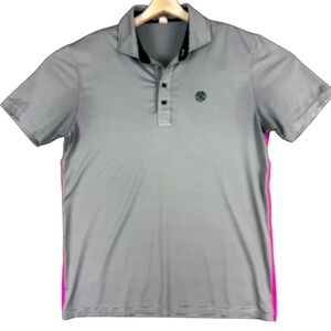 G/FORE‎ Polo Shirt Mens Medium Green Stripe Golf Performance Logo Trim Casual